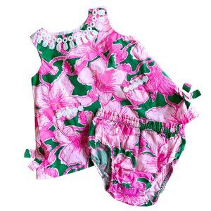 Lilly Pulitzer Baby Shift Dress & Bloomers, Kelly Green Hibis Kiss, Pink & Green